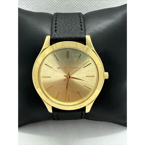 Michael Kors Slim Runway MK3179 Women's Black Leather Analog Dial Watch JNA665 - Picture 1 of 11